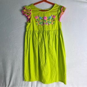 Fabkids Linen Blend Flower Embroidered Dress With Pompom Sleeves Size XL (14/16)